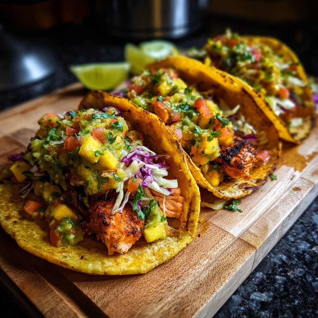 Salmon Tacos with Avocado Salsa